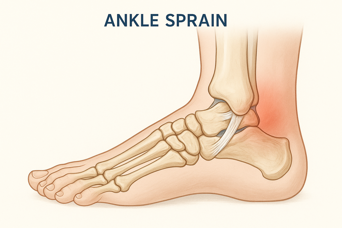 diagram of an ankle showing the ankle ligaments and how we at pinnacle fitness and health can treat