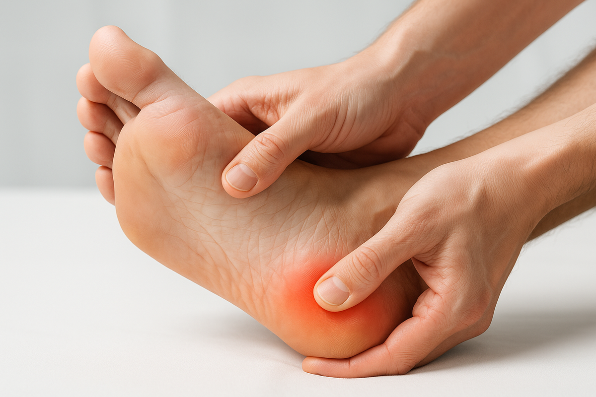 Diagram of plantar fascia showing location of plantar fasciitis pain